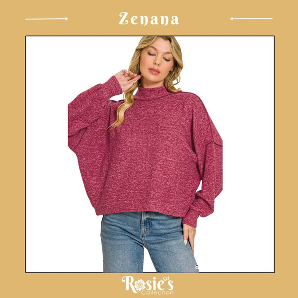 Zenana Brushed Melange Hacci Sweater - Cabernet