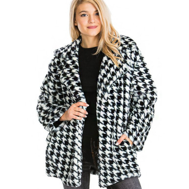 Chic High End Houndstooth Print Coat - Rosie's Collection