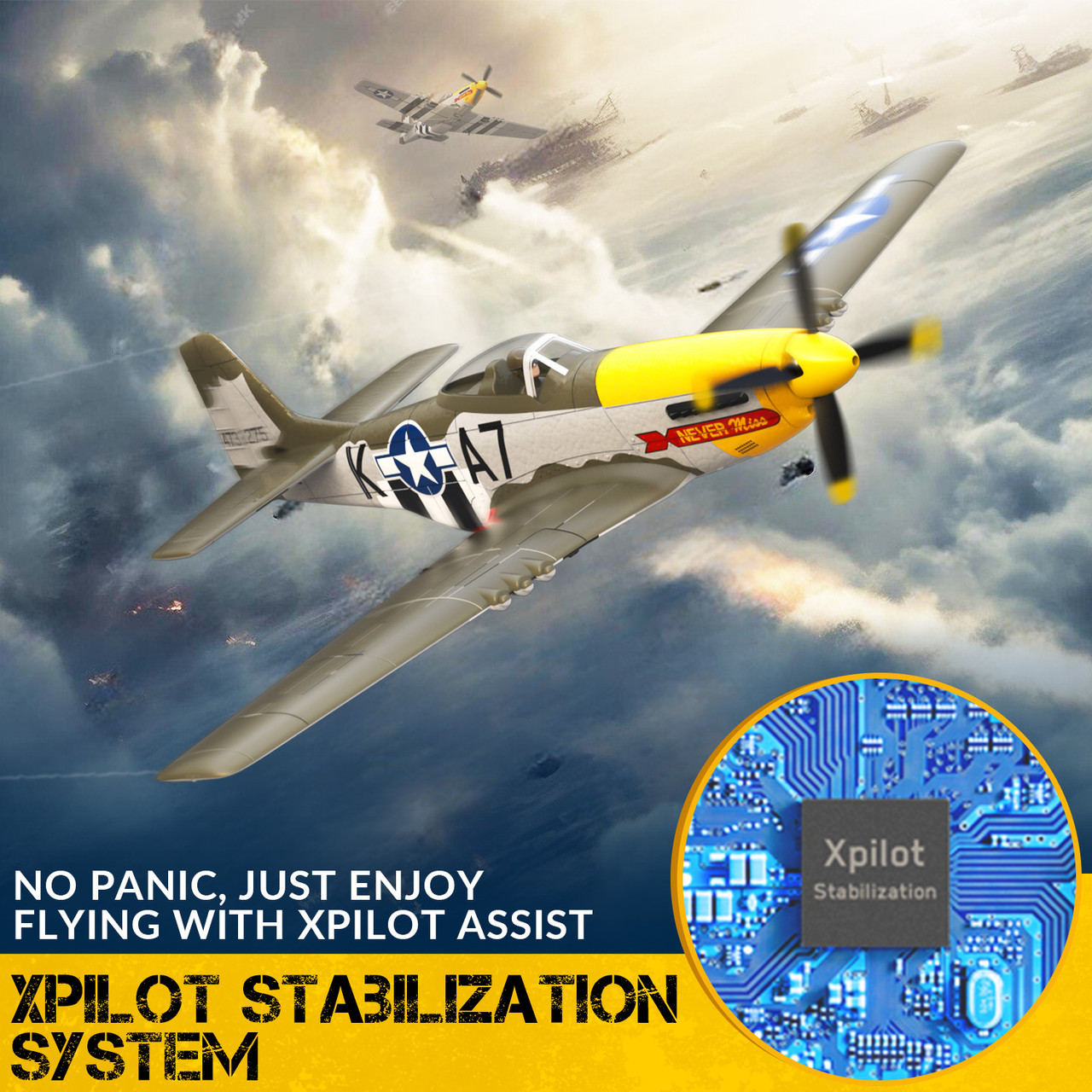 VOLANTEXRC 500MM Brushless Mustang P51 RC Warbird Airplane with
