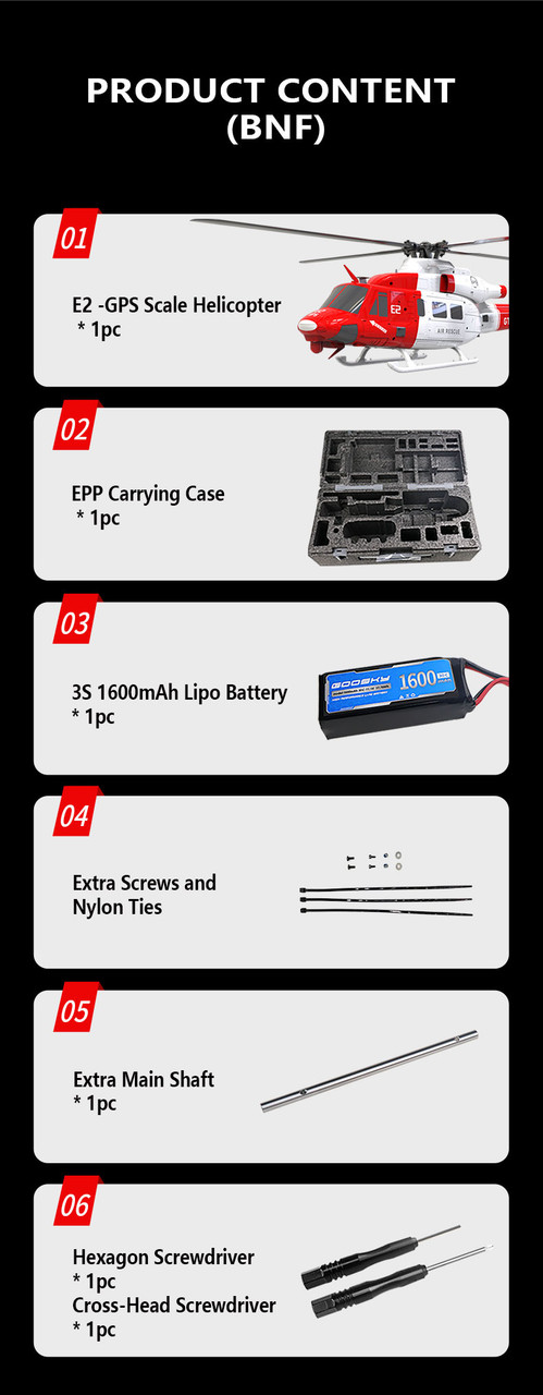 GOOSKY E2 Rescue 1/35 RC Smart GPS Helicopter BNF with 3S 1600mAh Lipo Battery BAF050010