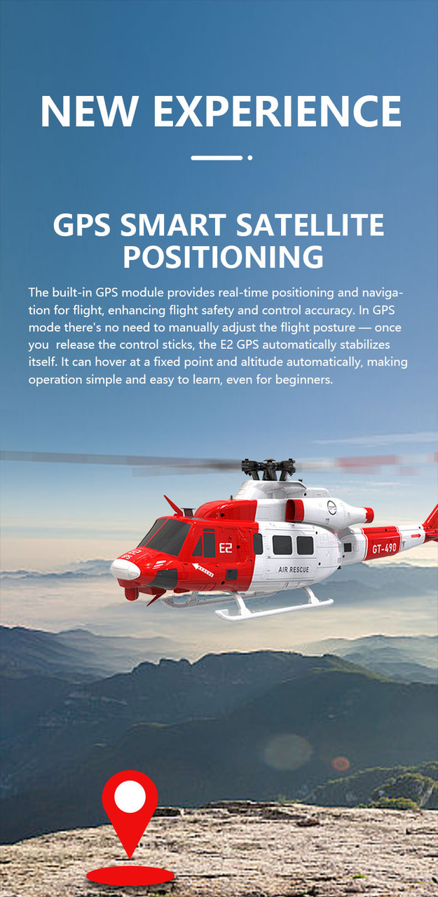 GOOSKY E2 Rescue 1/35 RC Smart GPS Helicopter BNF with 3S 1600mAh Lipo Battery BAF050010