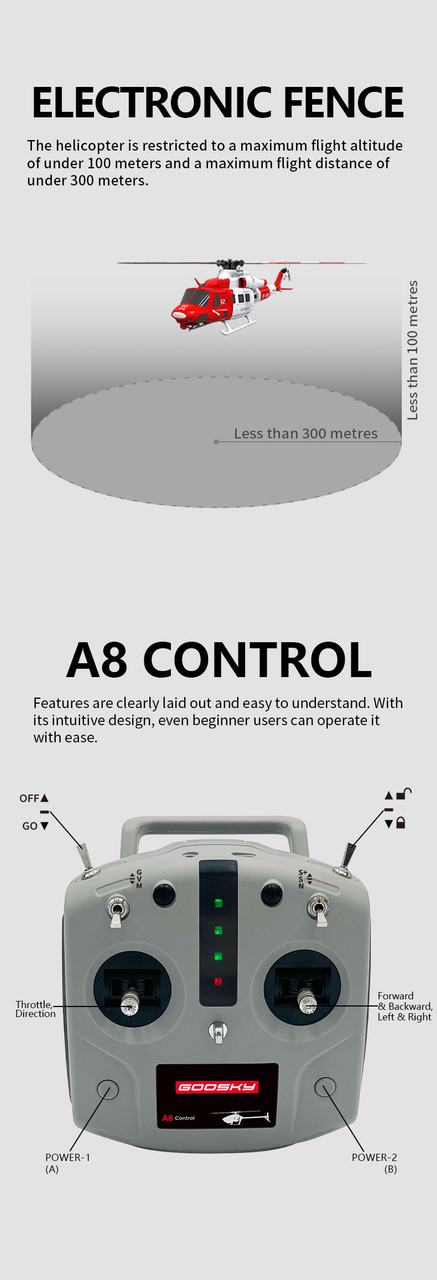 GOOSKY E2 Rescue 1/35 RC Smart GPS Helicopter BNF with 3S 1600mAh Lipo Battery BAF050010