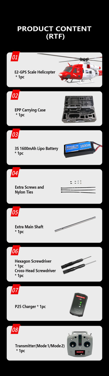 GOOSKY E2 Rescue 1/35 RC Smart GPS Helicopter RTF with 3S 1600mAh Lipo Battery