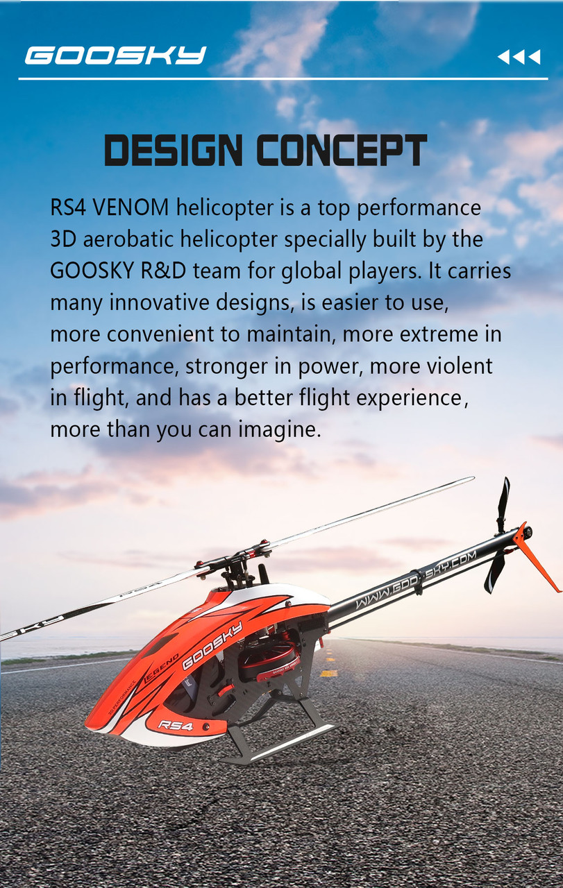 Goosky Legend RS4 Venom RC Helicopter Kit Version With Motor and Blades - Green / Orange(Unassembled) 