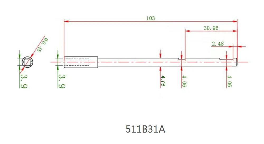 TFL Hobby 4.76 - 3.7² × 103mm Positive Drive Shaft W/O. Screw Thread 511B31A for TFL 1133 Zonda RC Boat