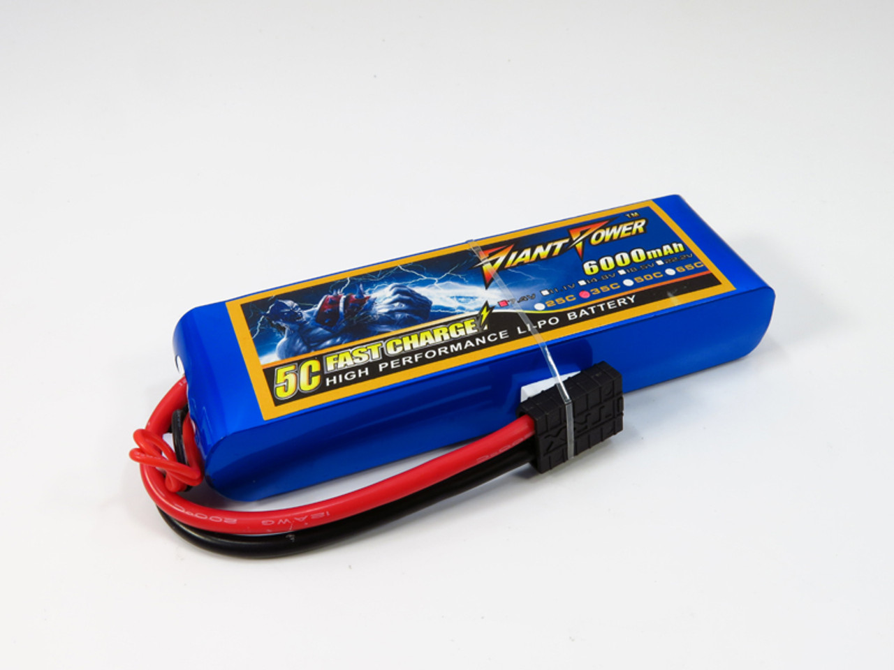 GIANT POWER DS-2S6000DH LIPO 6000mAh 7.4V 35C Fixed Wire Hardcase Deans