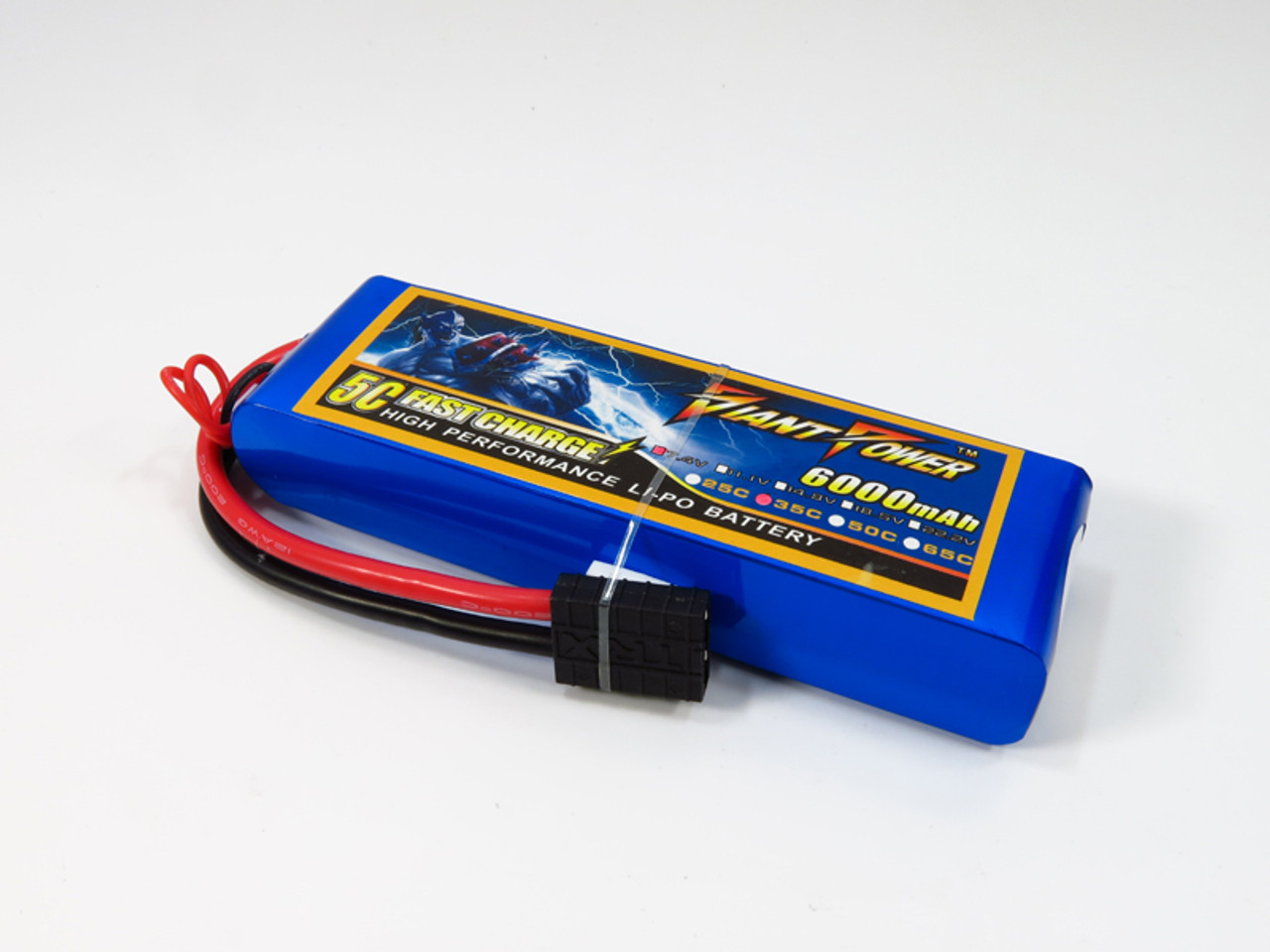 GIANT POWER DS-2S6000DH LIPO 6000mAh 7.4V 35C Fixed Wire Hardcase Deans