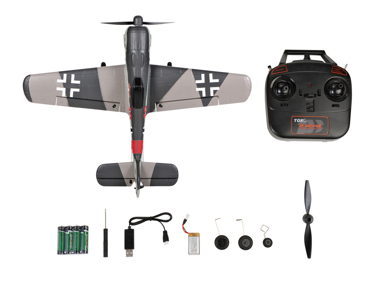 TOPRC TOP 402mm Mini FW190 4CH RC Warbirds RTF with Radio System and Lipo Battery (Ready to Fly) TOP105