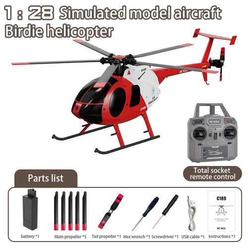 RC ERA C189 MD500 Bird 1:28 Gyro Stabilization RC Helicopter -RTF (Red)