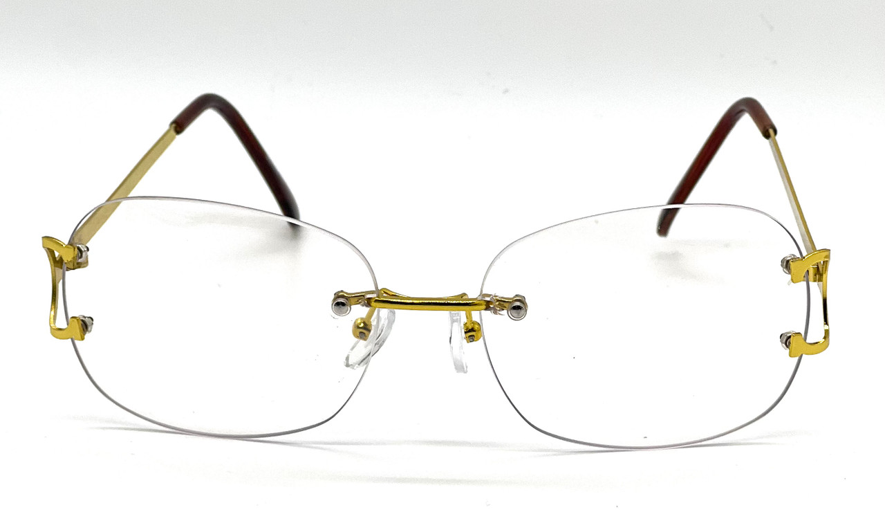 Vintage Hip Hop Rimless Glasses – Men's Gold Frame With Clear UV400 Lenses