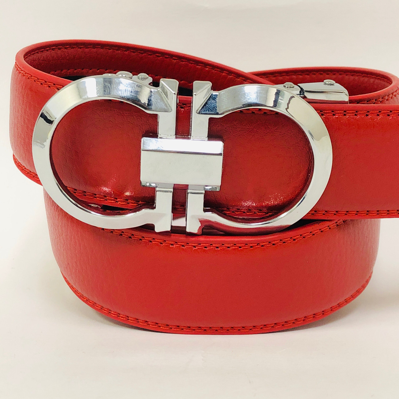 Extended 1 Stitched Belt with 3-pc Silver Buckle Set - Horween Red —  MONITALY