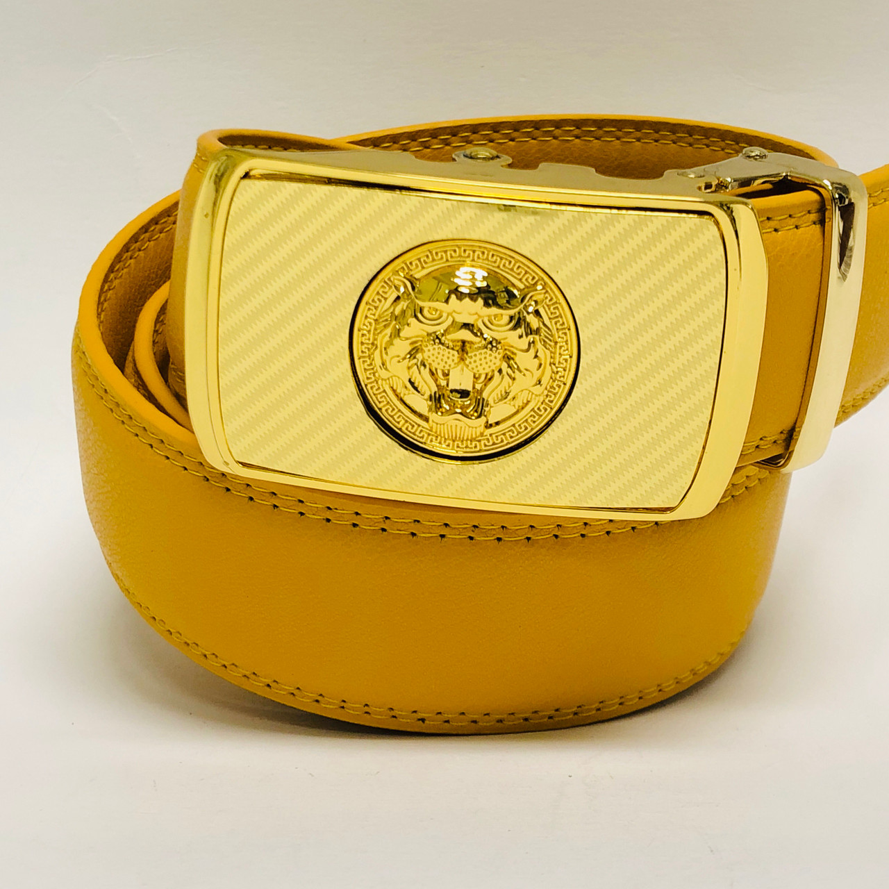 Details about   Fashion Designer Belt Gold Lion Head Sliding New Designer Yellow Free Shipping 