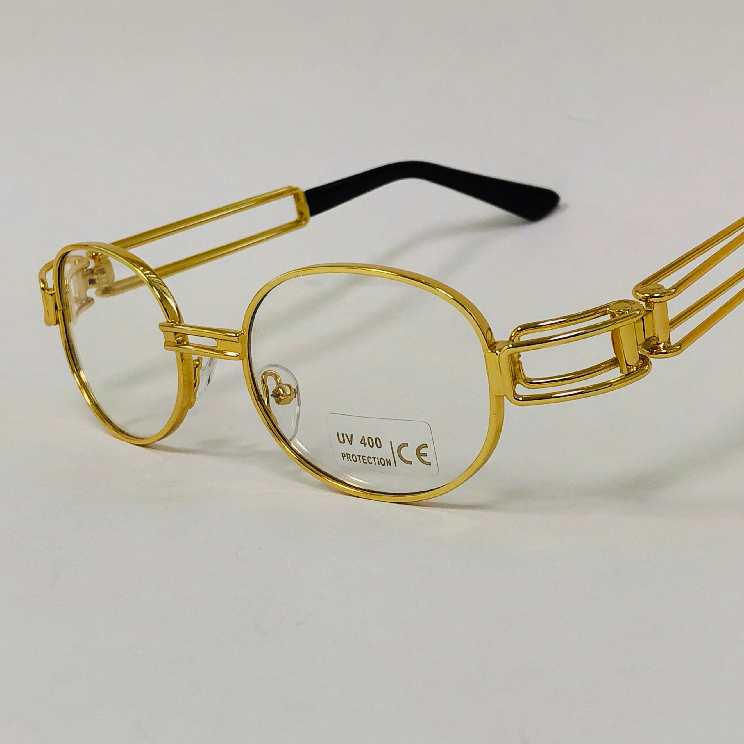 Hip-Hop Rap Metal Gold Frame Oval Clear Lens Eye Glasses