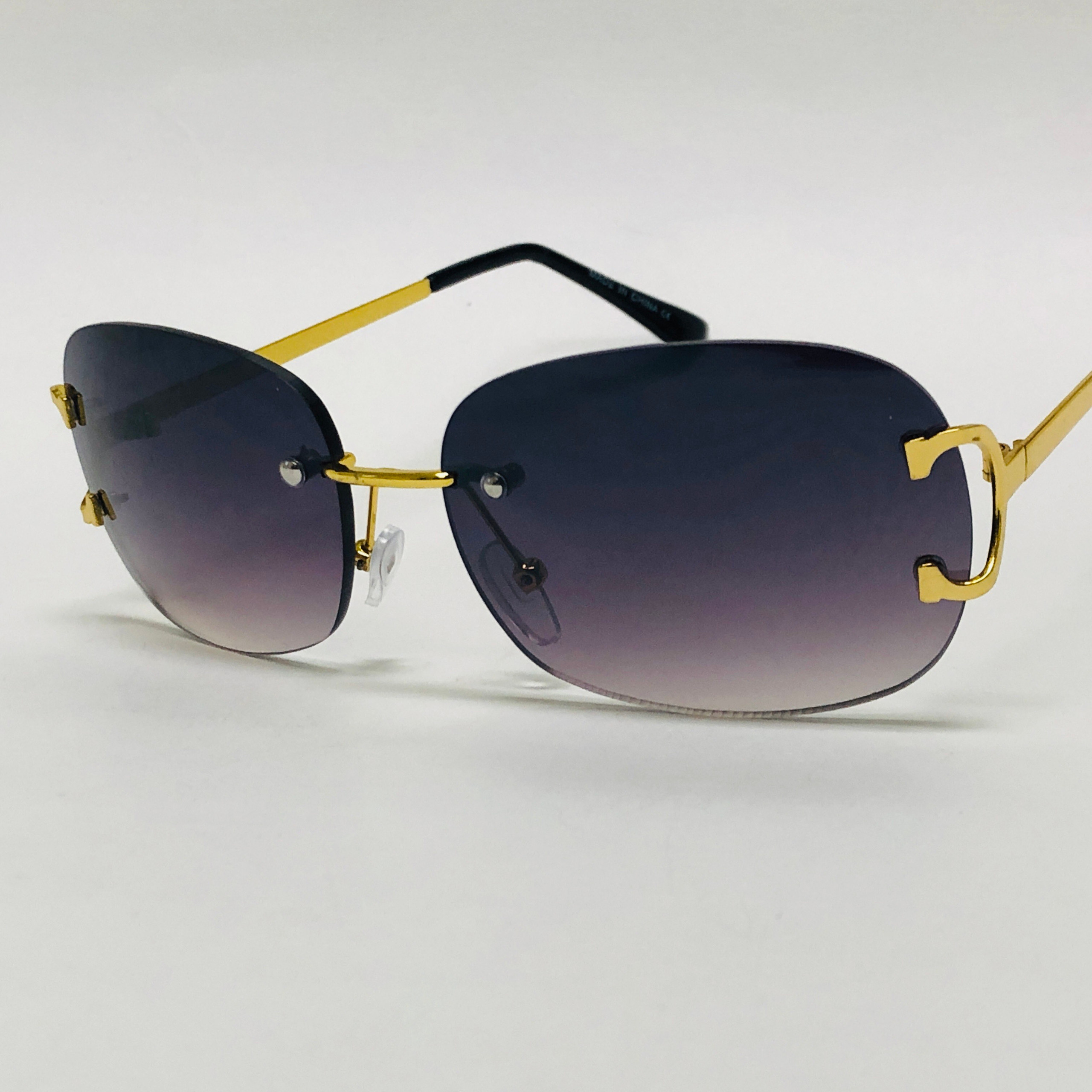 Rimless Men Sunglasses Diamond Cut Lens Hip Hop Rapper Migos Gold Frame ...
