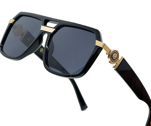 Black square  Gold  Frame with Smoke Gradient Lens Miami Style Shades Celebrity Sunglasses