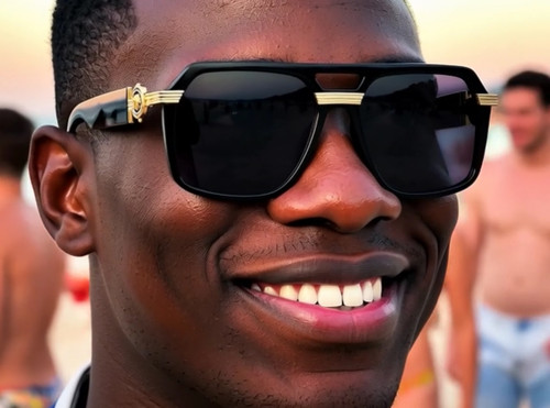 Black square  Gold  Frame with Smoke Gradient Lens Miami Style Shades Celebrity Sunglasses