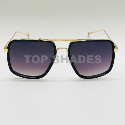 Square Aviator Plastic and Gold Black Metal Frame Miami Style  Reggaeton Brown Black Gradient Lens Men Sunglasses Gafas de Sol Lentes de Moda cuadrado Aviador Para Hombres
