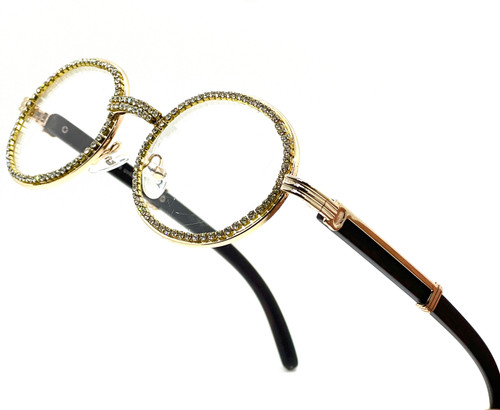Fashion Black Clear Brown Gold Sunglasses Men Classic Summer Rap Bling  Oval Gold Frame Migos Woodgrain Sunglasses