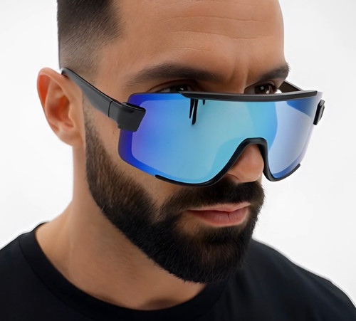 shield sunglasses, mirrored lens, sport sunglasses, cycling sunglasses, running sunglasses, driving sunglasses, red frame sunglasses, oversized sunglasses, statement sunglasses, men's sunglasses, outdoor sunglasses, fashion sunglasses, rainbow lens