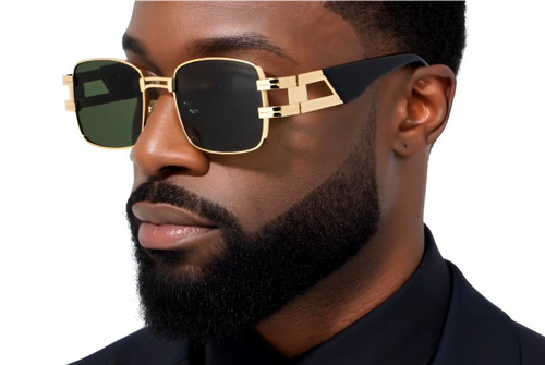 men's sunglasses, gold frame sunglasses, rectangle sunglasses, fashion sunglasses, hip hop sunglasses, mens accessories, black sunglasses, statement sunglasses, modern sunglasses, geometric sunglasses, stylish sunglasses, sun protection, eyewear