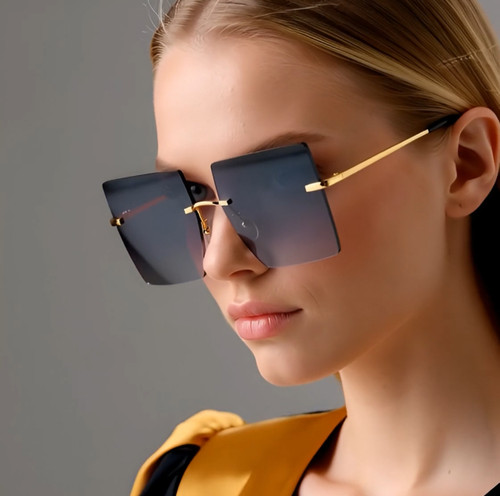 Women Fashion Sunglasses Gold Frame Oversized Big Large Square Design Rimless NEW lentes gafas mujeres rectangular fashion designer eyewear
shades