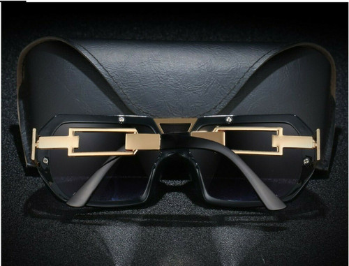 Men  Designer Style Sunglasses Square Gold Frame Black Gradient Lens Retro Vintage Metal Bar