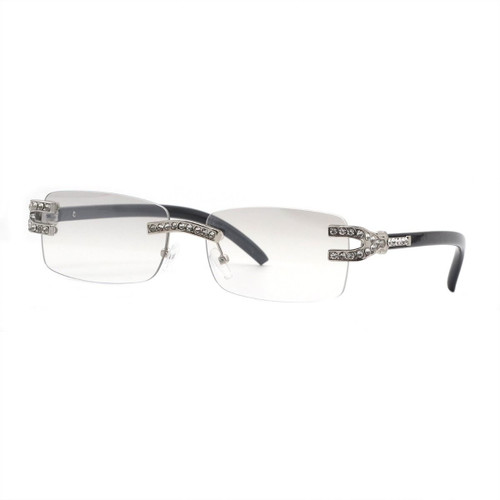 Men's Sunglasses Designer Hip Hop Quavo Migos DIAMOND Rimless Square Frame Clear Lens New Rhine Stone