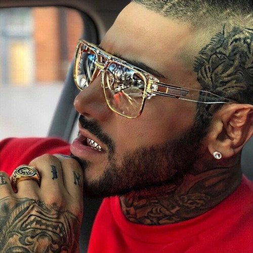 Men Sunglasses Fashion  Square Gold Clear Lens Retro Hip Hop Rapper Style Shades Gafas Lentes