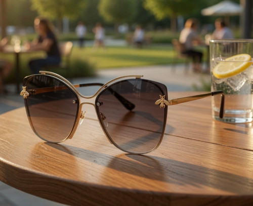Oversized Luxury Bee Sunglasses Metal Frame Vintage Women Summer Bug Shades Cat Eye Gafas