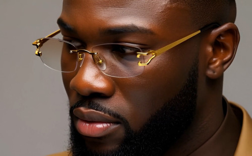 rimless sunglasses, gold frame sunglasses, rectangle sunglasses, fashion eyewear, men's sunglasses, designer sunglasses, luxury sunglasses, stylish sunglasses, modern sunglasses, gold eyewear, rimless eyewear, men accessories, sun protection