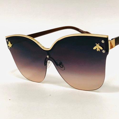 Women's Sunglasses Fashion Cat Eye Gold Frame Big Rimless Lens Metal Bug Bee New Gafas Lentes