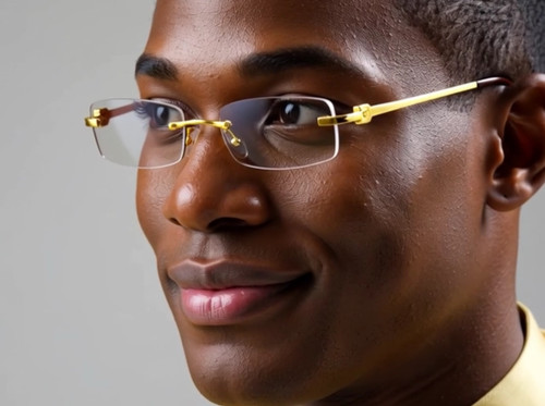 Men's Elegant Sophisticated Square Gold Rimless Frame Clear Lens Eye Glasses NEW  Migos Men Metal Buffs Design  Gafas Lentes