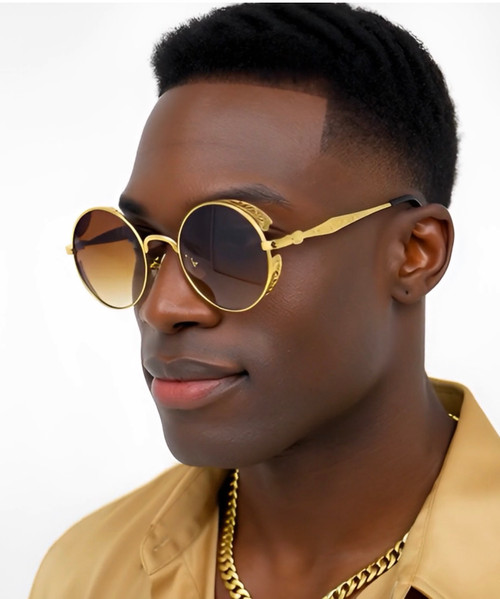 Fashion Metal Gold Round Buffs Designer Eyeglasses Frame Clear Brown Lens Glasses  Gafas Lentes