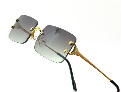 rimless sunglasses, men's sunglasses, rectangle sunglasses, gold sunglasses, fashion sunglasses, designer sunglasses, stylish sunglasses, mens eyewear, sun glasses, gold accent sunglasses, modern sunglasses, casual sunglasses, driving sunglasses