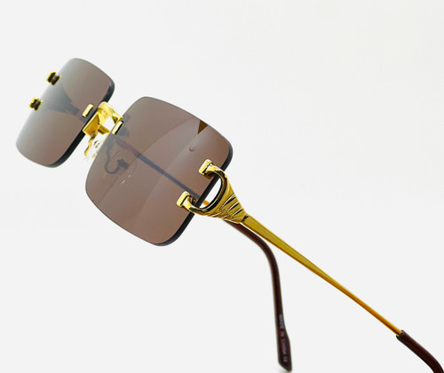 Men's Small Rectangular Sophisticated Gold Black  Lens Square Rimless Eye Glasses Gafas Lentes