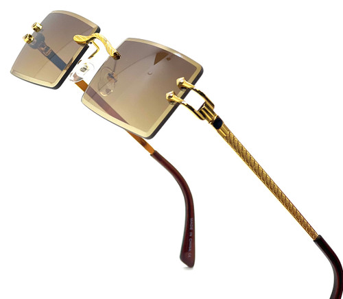 rimless sunglasses, gold sunglasses, rectangle sunglasses, men's sunglasses, fashion sunglasses, designer sunglasses, luxury sunglasses, gold accents, modern sunglasses, stylish sunglasses, sun glasses, Men accessories, eyewear, shade, summer style