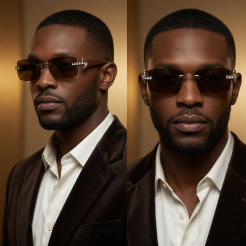 Men's Sunglasses Designer Hip Hop Quavo Migos  Rimless Square Frame  Diamond