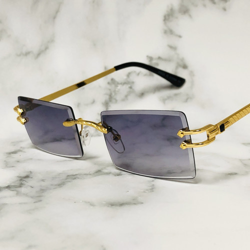 Men's Small Square Sophisticated Gold Frame Rimless Eye Glasses