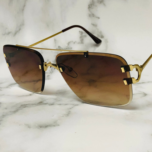 Aviator Men Sunglasses Square Rimless Gold Designer Fashion