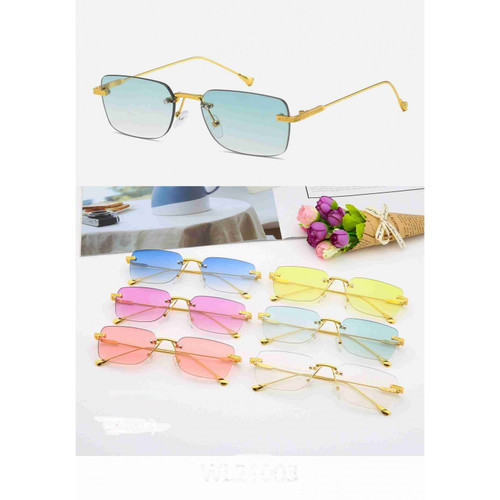 rimless sunglasses, rectangle sunglasses, pink lens sunglasses, gold frame sunglasses, fashion sunglasses, trendy eyewear, womens sunglasses, mens sunglasses, gradient lens, stylish sunglasses, summer accessories, party sunglasses, eyewear
