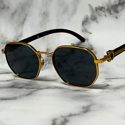 Mens Sunglasses Hip Hop Quavo Migos Shades Rapper Classy Elegant Gold Frame Wood