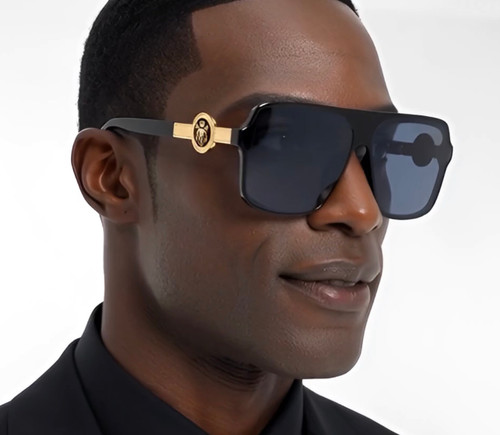 men's sunglasses, square sunglasses, black sunglasses, gold accent sunglasses, fashion sunglasses, designer sunglasses, statement sunglasses, modern sunglasses, stylish sunglasses, sun protection, eyewear, mens accessories