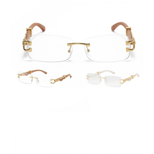 Men's  Sophisticated Gold Black Lens Square Rimless Eye Glasses Gafas Lentes