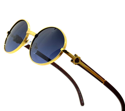 Vintage Mens Round Retro Black Brown Lens Designer Fashion Hip Hop Sunglasses