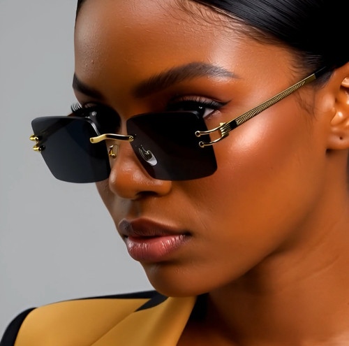 rimless sunglasses, gold sunglasses, rectangle sunglasses, women's sunglasses, fashion sunglasses, designer sunglasses, luxury sunglasses, gold accents, modern sunglasses, stylish sunglasses, sun glasses, women accessories, eyewear, shade, summer style