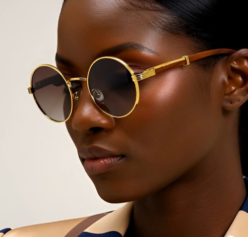 Fashion Gold Metal Frame Round Hip Hop Style Rapper Design Clear Lens Buffs Rap Hip-hop Shades New Hot Sunglasses Gafs Lentes Para Hombres Vintage Wood Buffs Design Eye glasses Round Gold Frame Clear Lens Glasses Women's Sunglasses Round Model Sophisticated