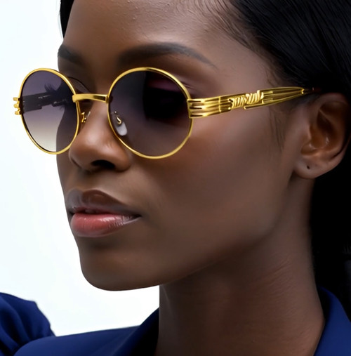 round sunglasses, gold sunglasses, steampunk sunglasses, retro sunglasses, vintage sunglasses, women's sunglasses, fashion sunglasses, statement sunglasses, party sunglasses, cosplay sunglasses, gradient lenses, gold frame, round frame, women's fashion