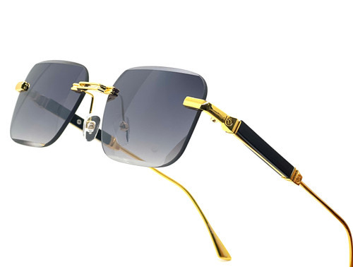 rimless sunglasses, gold frame sunglasses, pink lens sunglasses, UV400 sunglasses, fashion sunglasses, rectangle sunglasses, gradient lens, sun protection, eyewear, designer sunglasses, stylish sunglasses, summer accessories, rimless shades