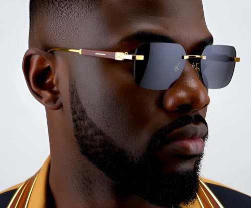 rimless sunglasses, gold frame sunglasses, pink lens sunglasses, UV400 sunglasses, fashion sunglasses, rectangle sunglasses, gradient lens, sun protection, eyewear, designer sunglasses, stylish sunglasses, summer accessories, rimless shades