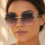 Women's Sunglasses Cat Eye Designer Diamond Cut Lens Oversized Fancy Elegant Rimless
